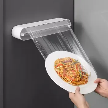 커터가 달린 일회용 식품 등급 플라스틱 랩 자석 가정용 냉장고 주방 찢어짐 없는 절단 유물