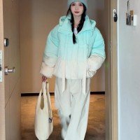 실사 보카시 후드 패딩 여겨울 2025 뉴 숏컷 키 작은 디자인 감각 멋쟁이 도파민 점퍼