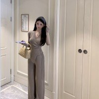 미니멀리즘 V넥 긴팔 루즈핏 스트레이트 팬츠 슬림해 보이는 패션 세트 프리사이즈