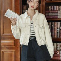 2025 가을 새로운 명시적 스티치 장식 워크웨어 카우보이 의류 데님 여성 코트 화이트 다용도 캐주얼 데님 재킷