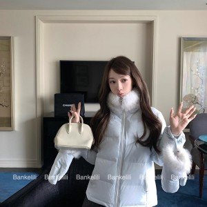 밤나무 코코아 bankelili 빛 플러시 작은 따뜻한 패키지 달콤함 나만의 것을 가져와 라. 장갑 90 화이트 덕 다운 모피 칼라 다운 재킷