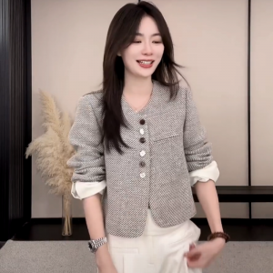 숲 가을 훌륭함 야단 닝 데님 블루 작은 샤넬 스타일 캐주얼 재킷 2025 가을 의상 짧은 외투