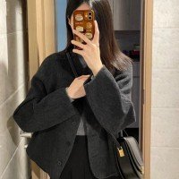 회색 고급 센스 모직 코트 여자 가을과 겨울 2024 년 새로운 짧은 단락 모직 코트 작은 남자 한 부서 기질