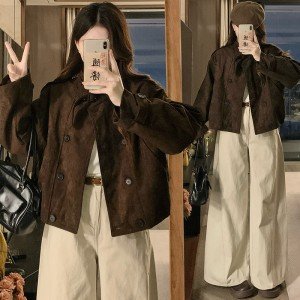 실사 커피 색상 레트로 아름다움 라드. 짧은 여성 코트 작은 키 가을 새로운 한국 스타일 디자인 센스 올해 인기 재킷