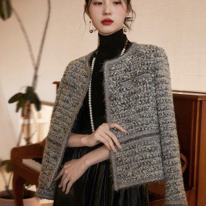 서리 눈 연인 고 럭셔리 b 입력 무거운 작업 제직 샤오시엔 트위드 짧은 코트 부드러운 여자 새로운