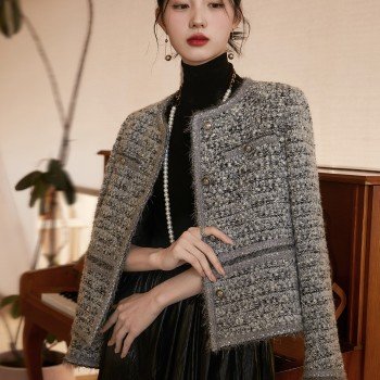 서리 눈 연인 고 럭셔리 b 입력 무거운 작업 제직 샤오시엔 트위드 짧은 코트 부드러운 여자 새로운