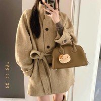 카키 색 모직 코트 여성 가을 겨울 2025 새로운 모직 외투 고급 센스 작은 키 쇼트 스타일 한 부서 품격