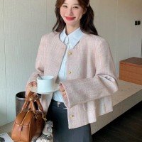 프랑스식 핑크색 작은 샤넬 스타일 여성 코트 가을 올해 인기 높음 세트 명문 여성 작은 키 외국 가스 쇼트 스타일 맨위 트렌디