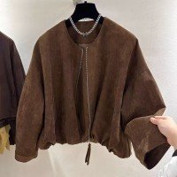 가을 새로운 2025 루즈핏 슬림해 보이는 레트로 다용도 스웨이드 원단 라운드 넥 지퍼 재킷 재킷 외국 가스 맨위 여성