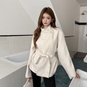 여성 벨트 허리 수축 루즈핏 영국식 여성 트렌디 코트
