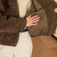 겨울 두꺼운 보온 솜을 넣은 스웨이드 원단 긴팔 재킷