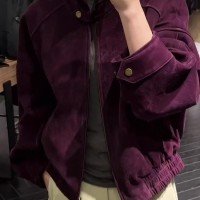 보라색 짧은 단락 자켓 여성 코트 가을