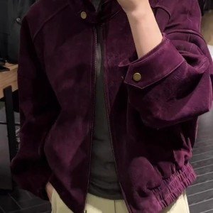 보라색 짧은 단락 자켓 여성 코트 가을