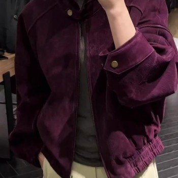 보라색 짧은 단락 자켓 여성 코트 가을