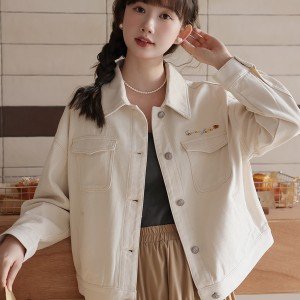  2025 봄 새로운  화이트 카우보이 짧은 여성 코트