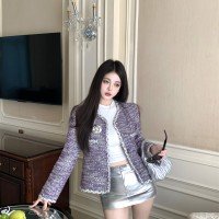 광택 짜임 모직 짧은 외투 빛 럭셔리 꽃 트위드 블레이저