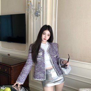 광택 짜임 모직 짧은 외투 빛 럭셔리 꽃 트위드 블레이저