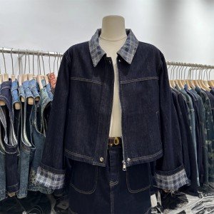 데님 여성 코트 체크무늬 패치워크 재킷 2025 가을 뉴 디자인