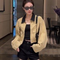 2025 고급 쇼트 스타일 긴팔 아메리칸 레트로 통기성 재킷 여성 코트