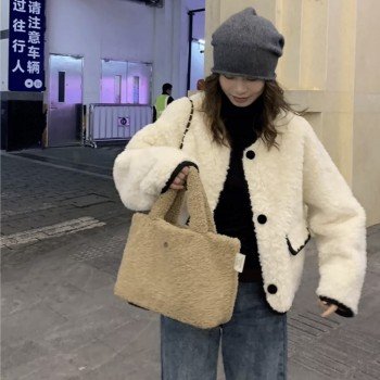 양털 작은 여성 코트 토끼털 플러시 환경 보호 모피 가을 겨울철