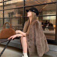 V넥 고급 부드러운 모피 재킷