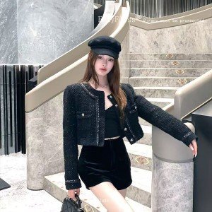 여성 코트 봄 가을 라운드 넥