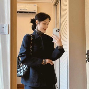 긴 소매 싱글 브레스트 여성 코트 프랑스어 디자인 센스 착용