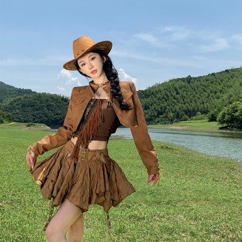 겨울 여행 휴가 바람 여가 착용 톱 치마 웨스트 카우보이