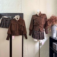 pinksoya 소나무 차 코코아 고급 센스 레트로 금속 버클 여성 코트