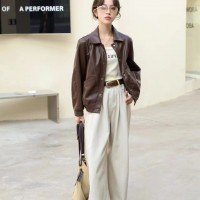 여성 가죽 재킷 다용도 재킷  루즈핏 캐주얼 패치워크 오토바이 경량 재킷