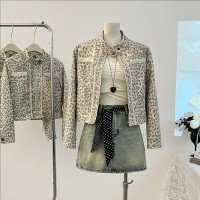 밤나무 코코아 bankelili 레오파드 무늬  염색 레오파드 무늬 프린트 스탠드 칼라 여성 코트 가을