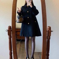 검정색 망토 금속 버클 업 한국 스타일 작은 키 루즈핏 슬림해 보이는 모직 외투