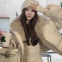 유럽 패키지 푹신한 큰 모피 칼라 면화 의류 여성 패딩