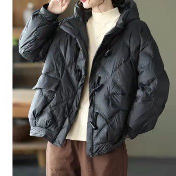 한국 버전 패션 화이트 구스다운 경량 패딩 코트 