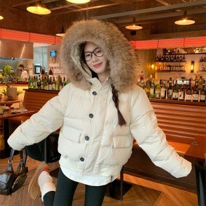 모피 칼라 숏패딩 단락 목화 두꺼운 웰론 의류