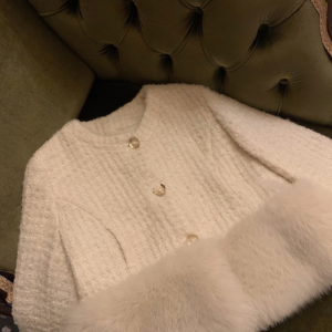 프랑스식 화이트 폭스퍼 싱글 브레스트 모피 여성 코트