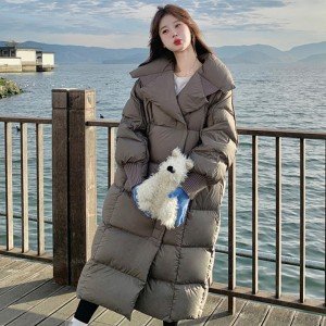  여성 롱 코트 구스다운 무릎 아래 ~까지 발목 패딩 재킷