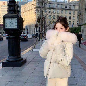 탈착식 여우털 90 화이트 구스 다운 화이트 다운 재킷