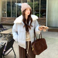 양모 카라 숏 스타일 웰론 두꺼운 패딩 