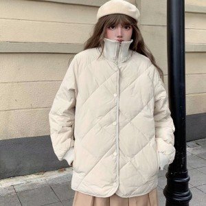 화이트 구스 다운 퀼팅 패딩 재킷 새로운 경량 그리드 학생 스타일