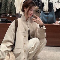 단색 클래식 레트로 코듀로이 아래로 외투