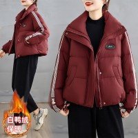 여성 2025 겨울 화이트 덕 다운 보온 스탠드 칼라 재킷