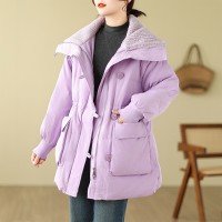 여성 양모 카라 얇고 가벼운 화이트 구스 다운 재킷