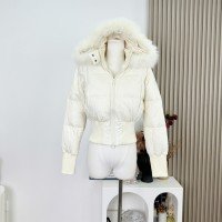  화이트 90 구스다운 폭스퍼 칼라 후드 보온 재킷