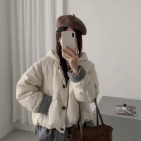 화이트 구스다운 페이크 레이어드 디자인 루즈핏 캐주얼 보온 다운 외투