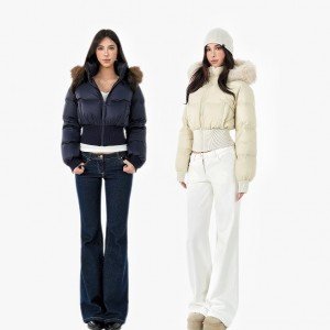 jim kennet90 화이트 덕 다운 레트로 모피 칼라 숏패딩