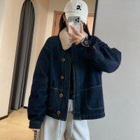 레트로 캐주얼 데님 다운 재킷 여성 2025 겨울 양모 보온 재킷