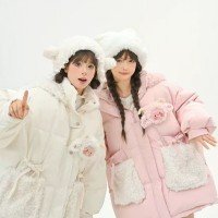 화이트 구스다운 소녀풍 롱 코트 다운 재킷 