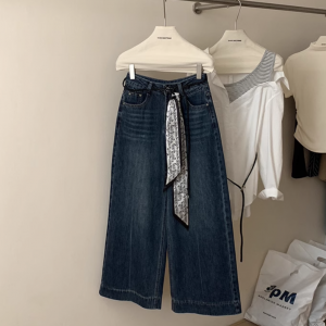 한국 스타일 미니멀리즘 루즈핏 다용도 와이드 레그 팬츠  청바지