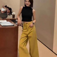 캐주얼 바지 여성 여름 2025 새로운 올해 인기 하이웨이스트 루즈핏 스트레이트 와이드 레그 팬츠